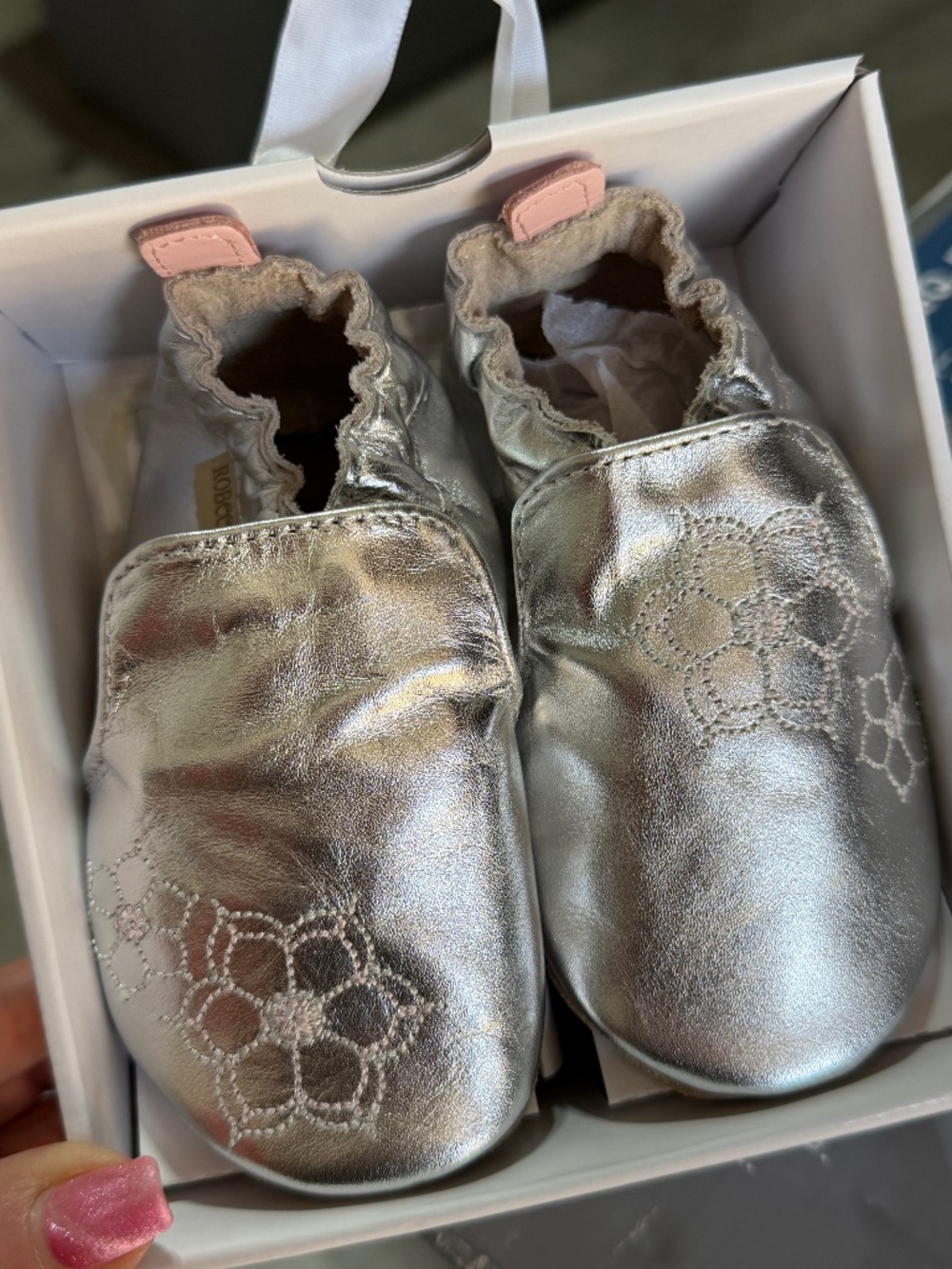 Robeez Girls' Infant Booties and Crib Shoes  - Silver Leather Bootie, NWT